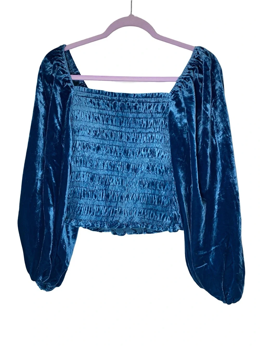 By Anthropologie Smocked Velvet Puff Sleeve Top Teal Blue | Size XS cottagecore